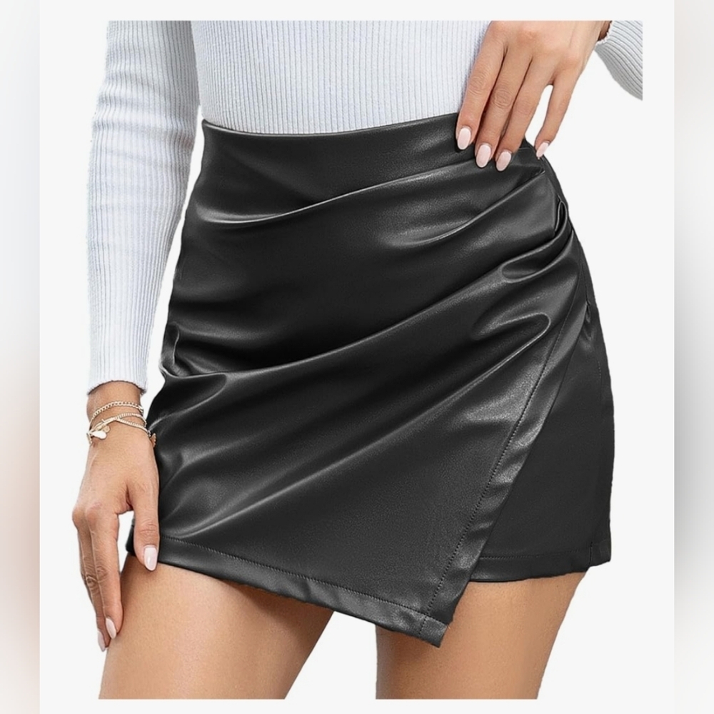 Black Faux Leather Mini Skort